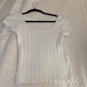 Brandy Melville White Ribbed Short Sleeve Top